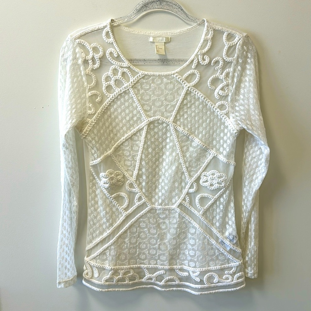 H&M White Embroidered Top • Sz L